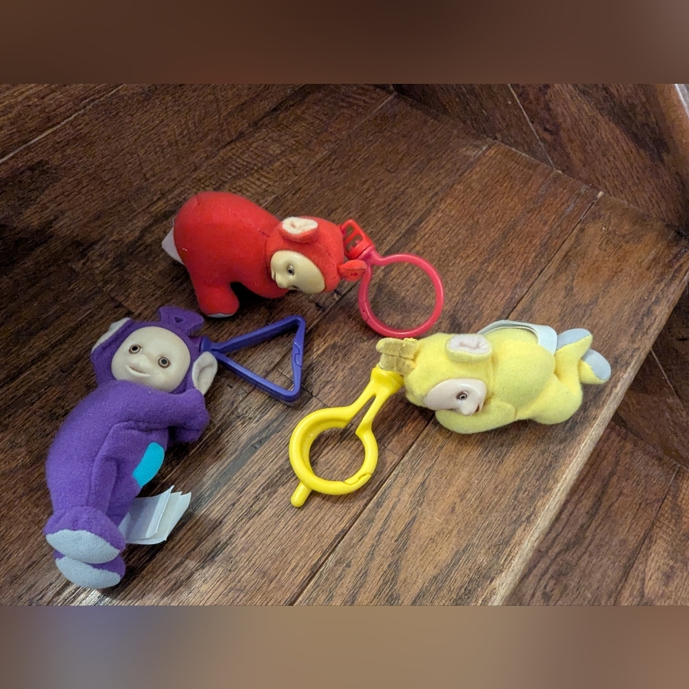 vintage Teletubbies Keychain Backpack 4” Plush Clip Laa Laa & Po Tinky Winky - Picture 8 of 13